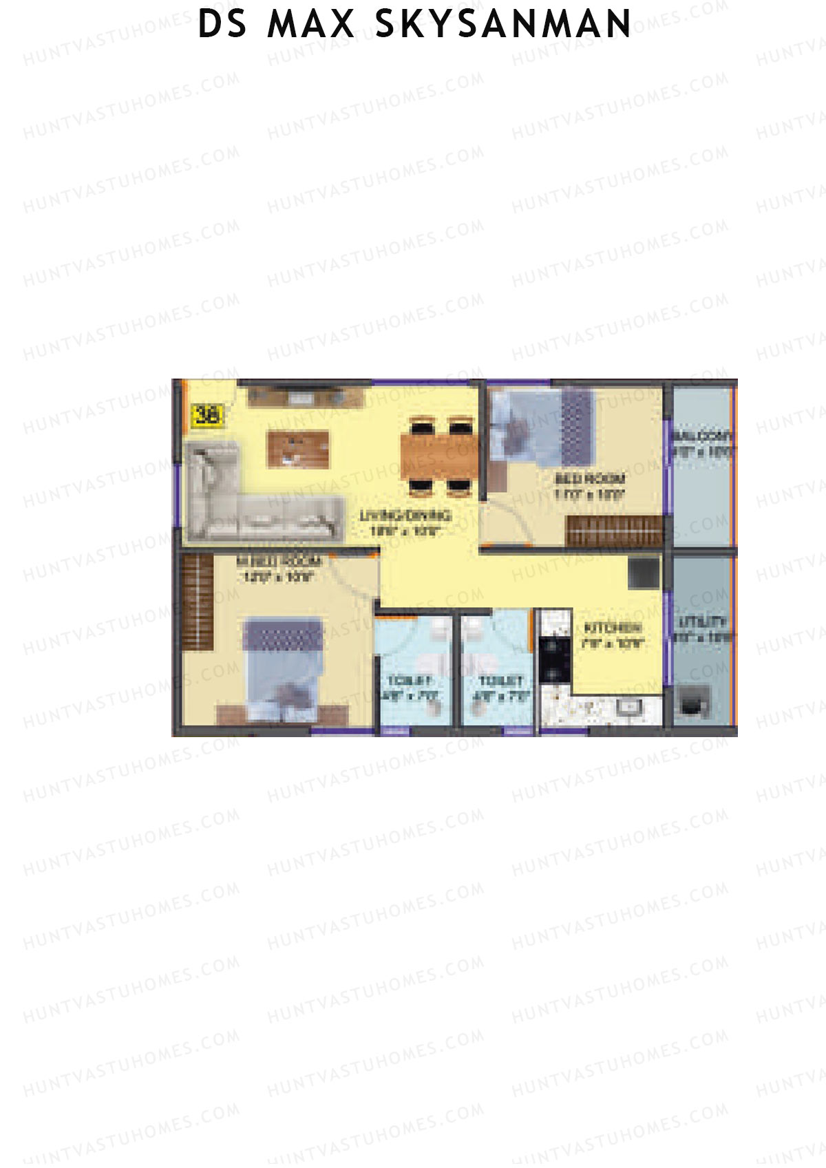 DS MAX SkySanman, Tower C, Unit 40, 2BHK, Super Area 1066   sq ft 