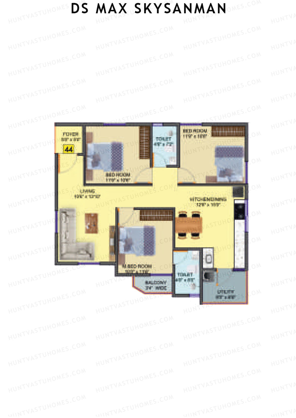DS MAX SkySanman, Tower C, Unit 44, 3BHK, Super Area 1375   sq ft 