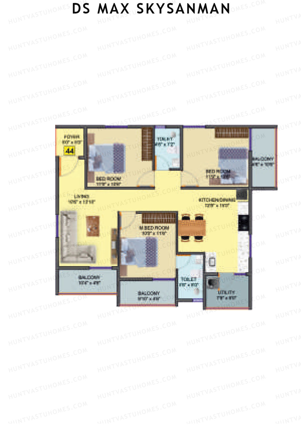DS MAX SkySanman, Tower C, Unit 44, 3BHK, Super Area 1551   sq ft 