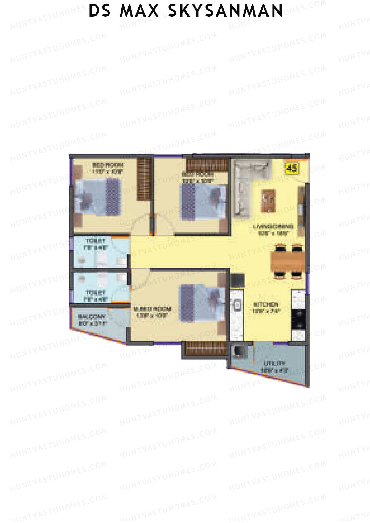 DS MAX SkySanman, Tower C, Unit 45, 3BHK, Super Area 1287   sq ft 