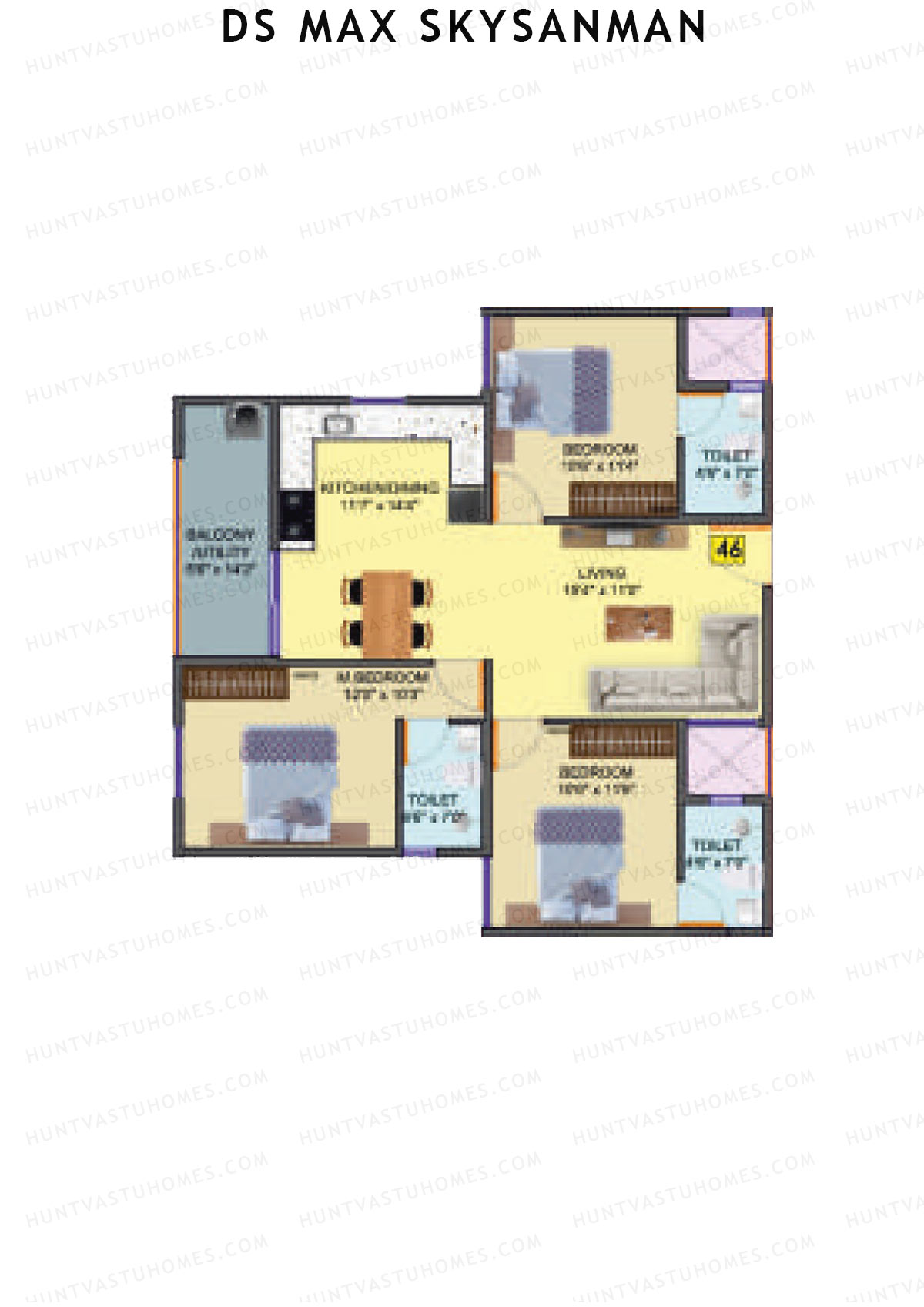 DS MAX SkySanman, Tower C, Unit 46, 3BHK, Super Area 1315   sq ft 