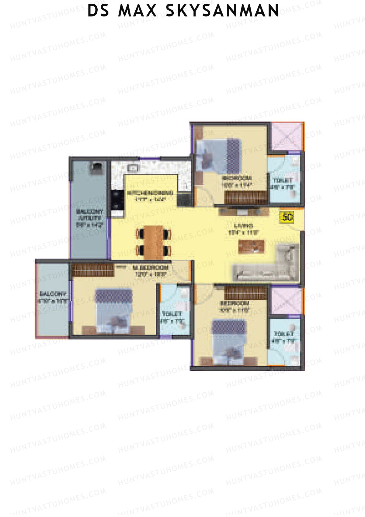 DS MAX SkySanman, Tower C, Unit 48, 3BHK, Super Area 1425   sq ft 