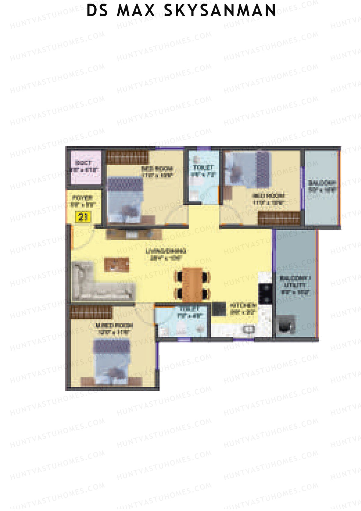 DS MAX SkySanman, Tower D, Unit 20, 3BHK, Super Area 1424   sq ft 