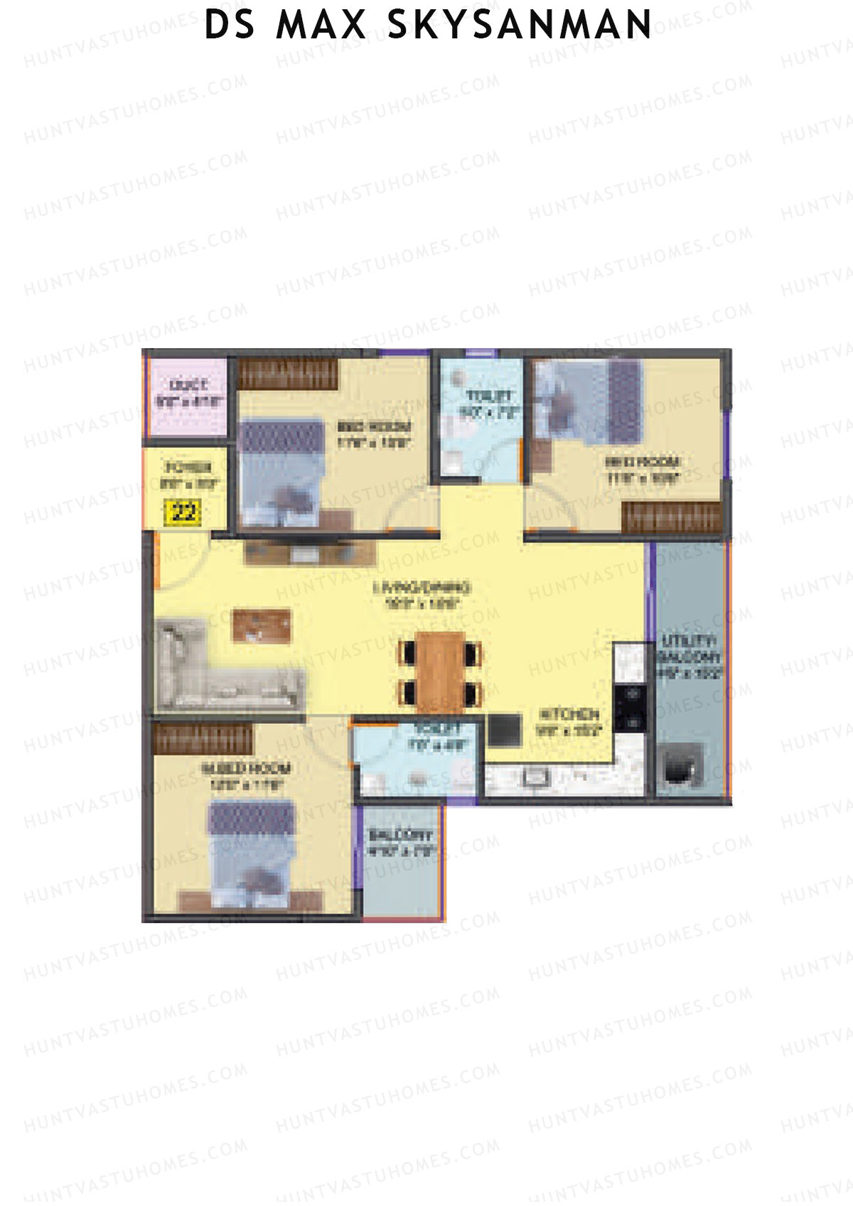 DS MAX SkySanman, Tower D, Unit 22, 3BHK, Super Area 1390   sq ft 
