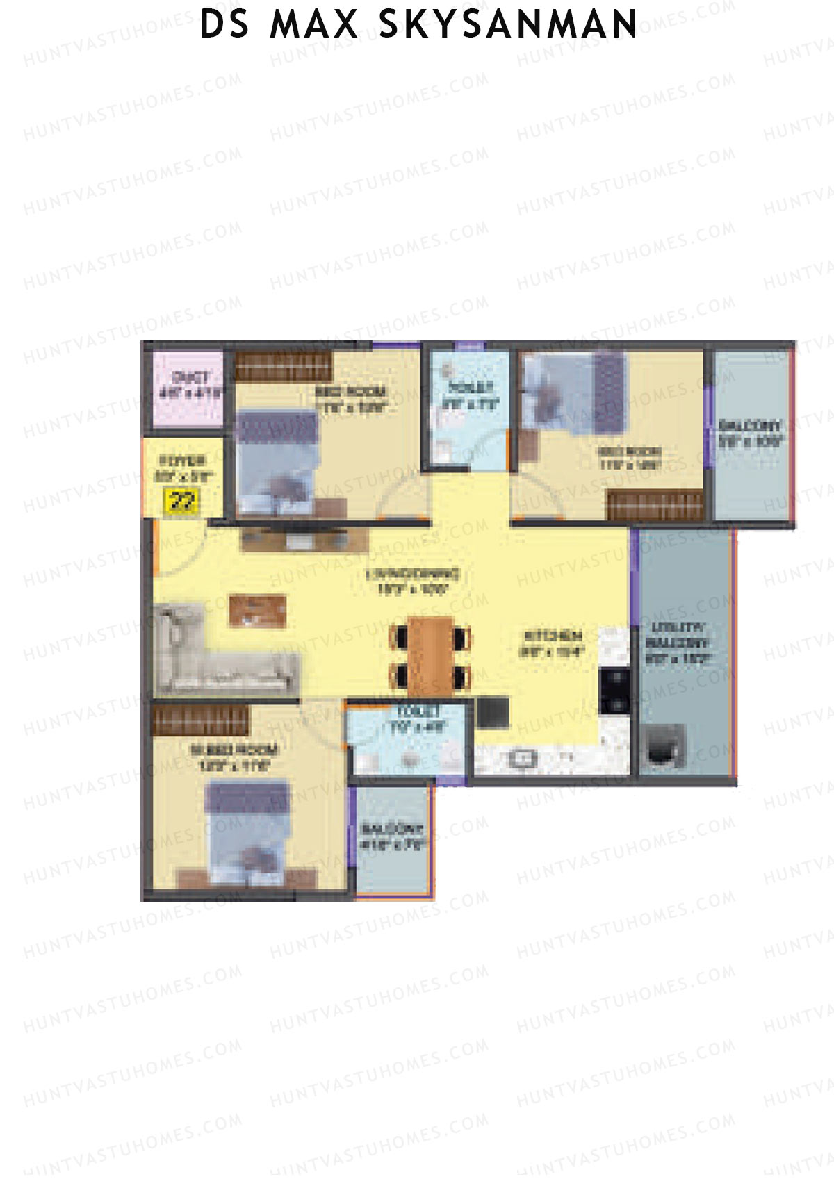 DS MAX SkySanman, Tower D, Unit 22, 3BHK, Super Area 1516   sq ft 