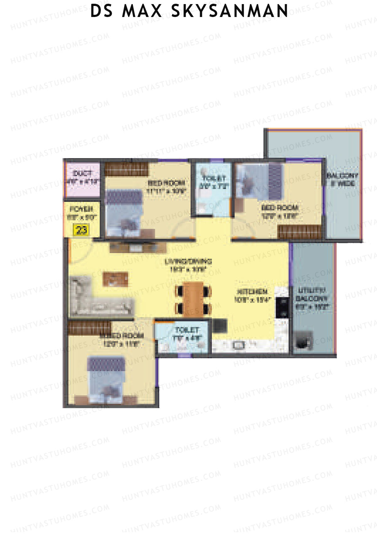 DS MAX SkySanman, Tower D, Unit 23, 3BHK, Super Area 1584   sq ft 