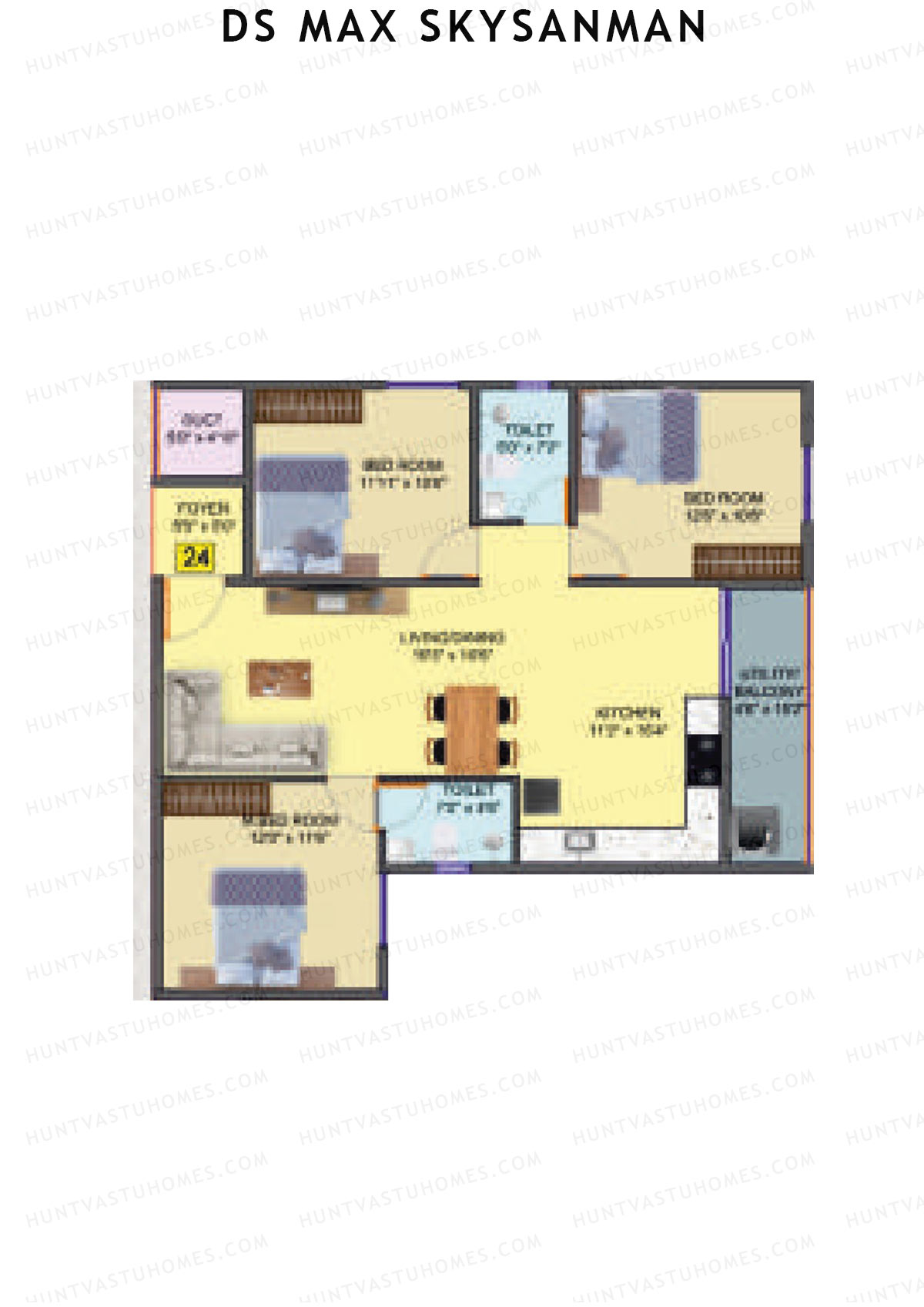 DS MAX SkySanman, Tower D, Unit 24, 3BHK, Super Area 1407   sq ft 