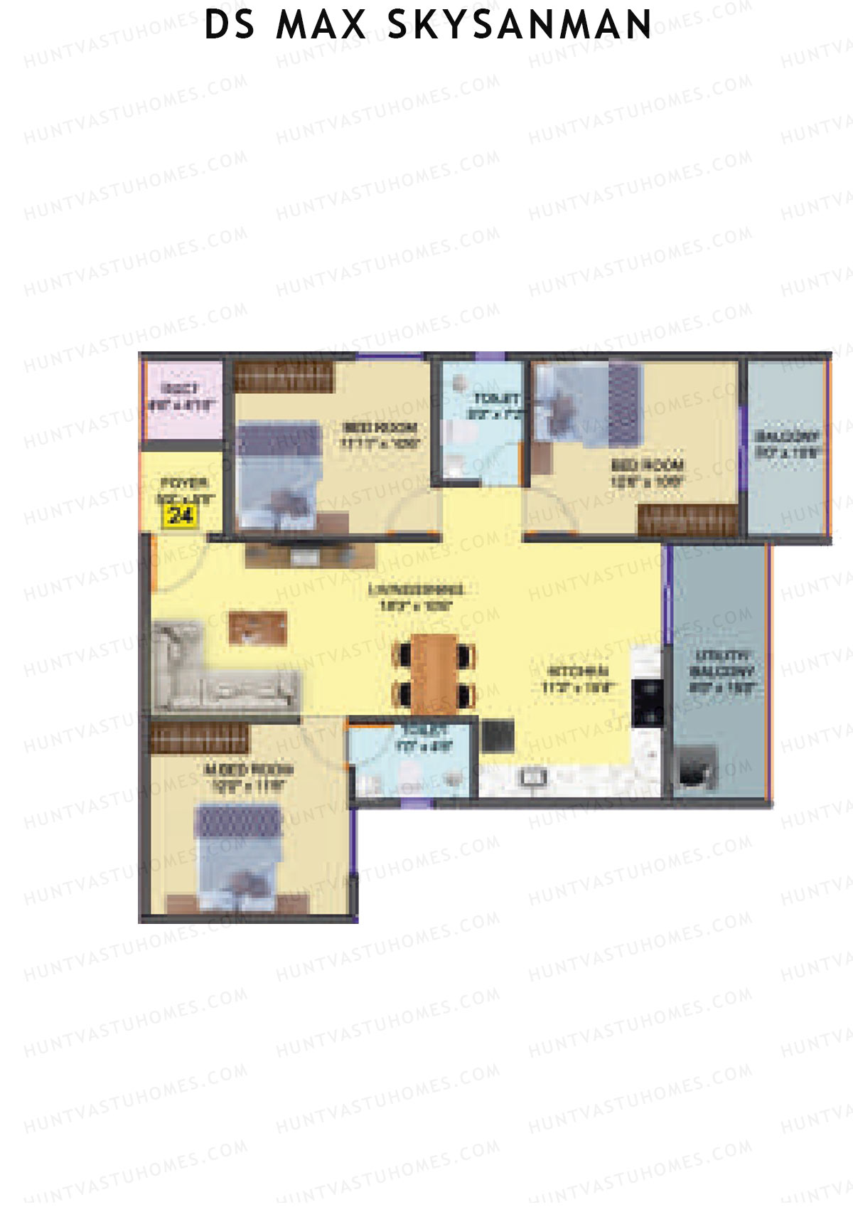 DS MAX SkySanman, Tower D, Unit 24, 3BHK, Super Area 1521   sq ft 