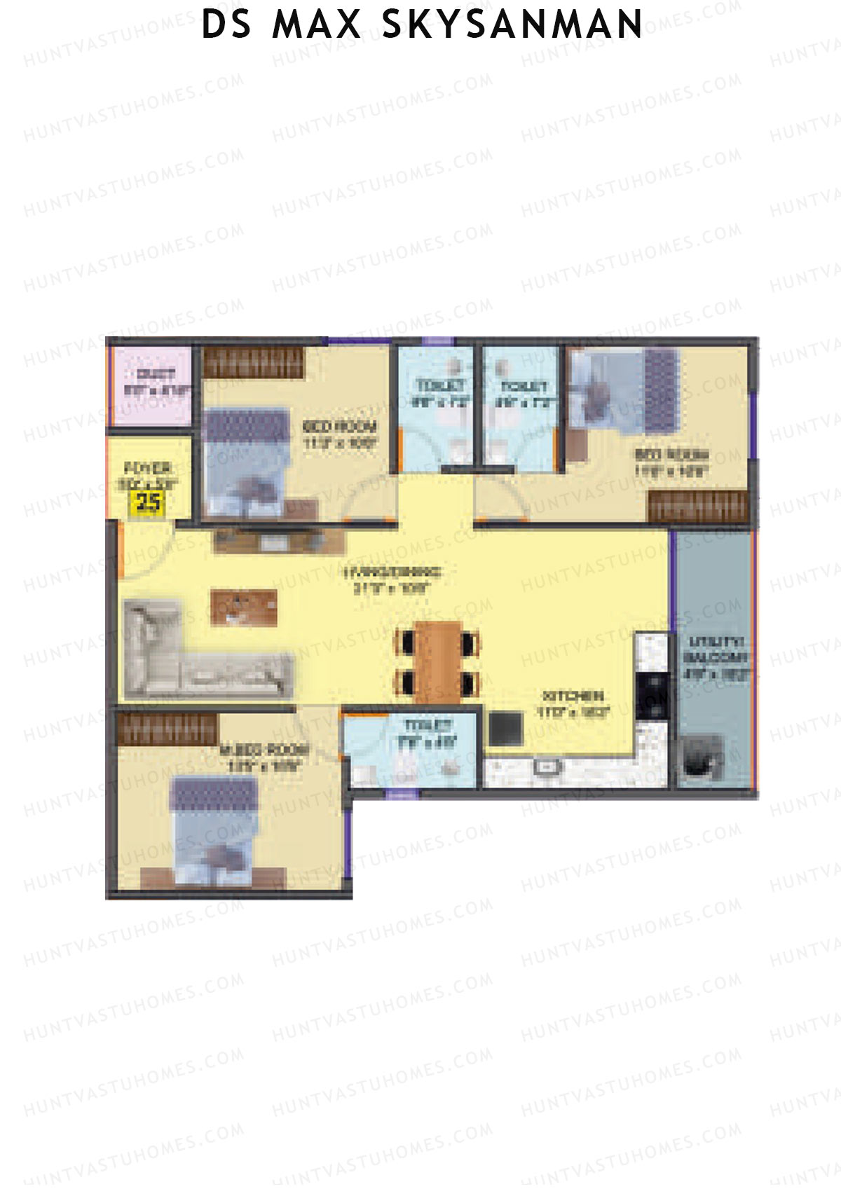 DS MAX SkySanman, Tower D, Unit 25, 3BHK, Super Area 1472   sq ft 