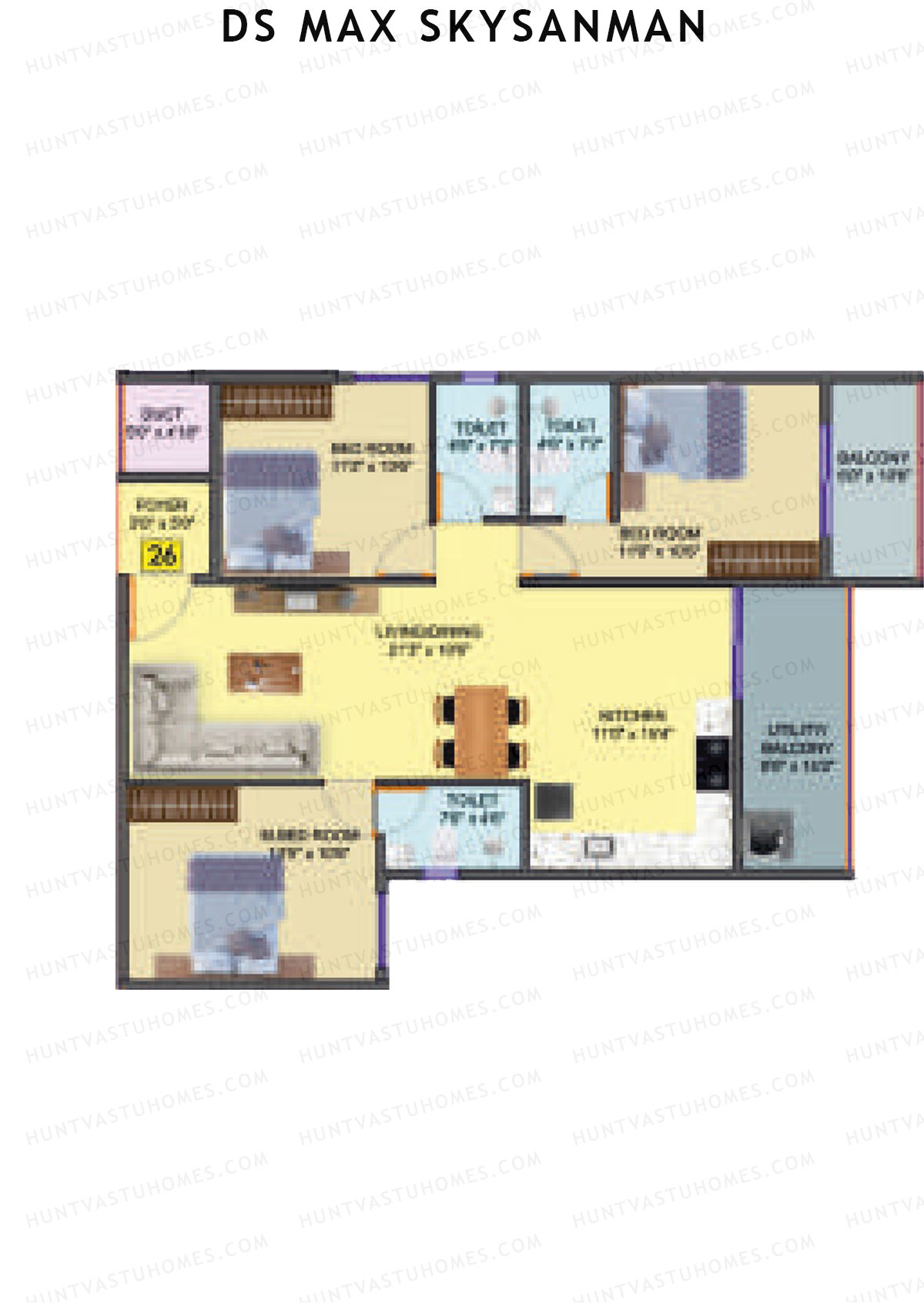 DS MAX SkySanman, Tower D, Unit 25, 3BHK, Super Area 1581   sq ft 
