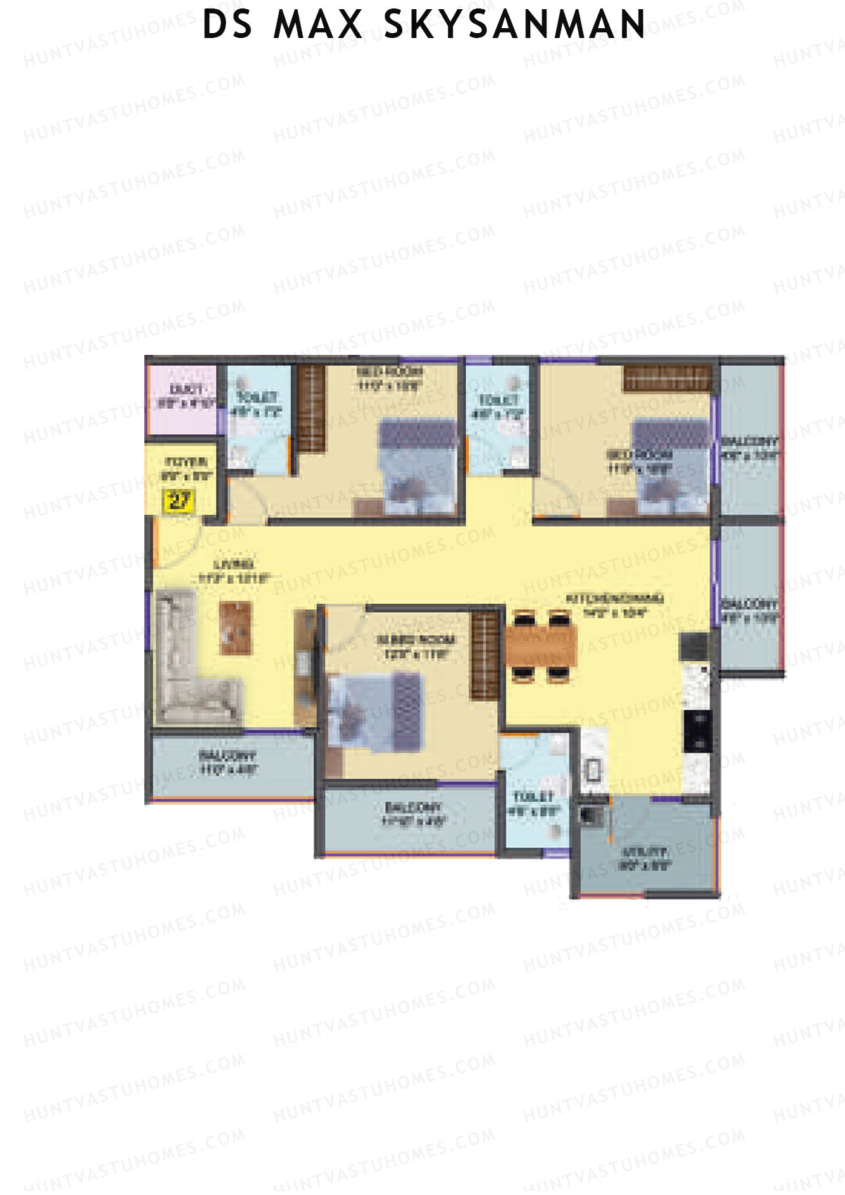 DS MAX SkySanman, Tower D, Unit 27, 3BHK, Super Area 1859   sq ft 