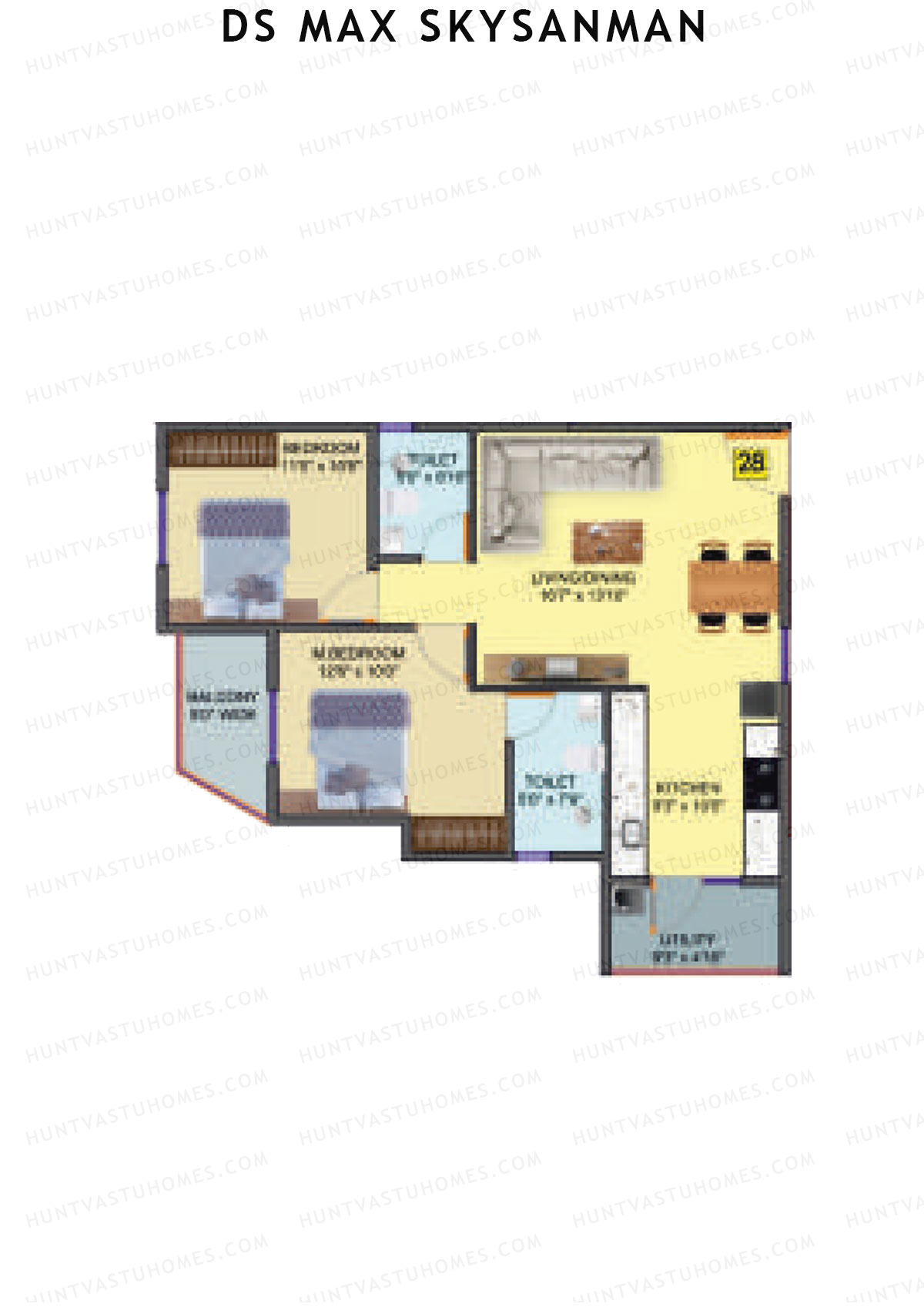 DS MAX SkySanman, Tower D, Unit 28, 2BHK, Super Area 1126   sq ft 