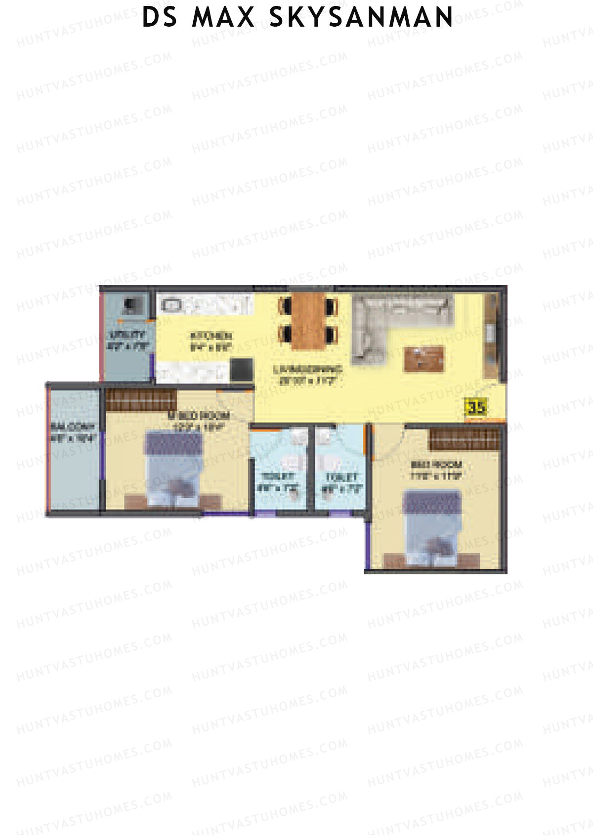 DS MAX SkySanman, Tower D, Unit 33, 2BHK, Super Area 1049   sq ft 