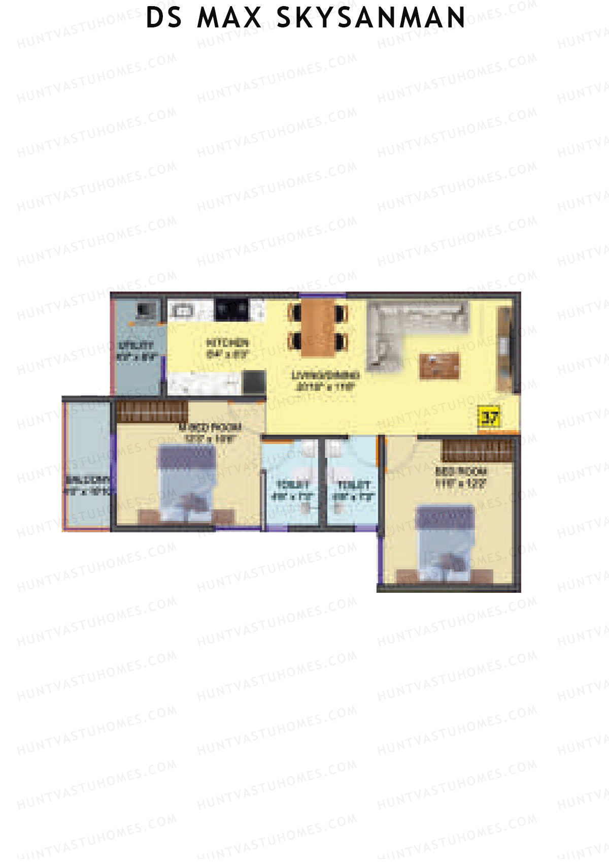 DS MAX SkySanman, Tower D, Unit 37, 2BHK, Super Area 1069   sq ft 
