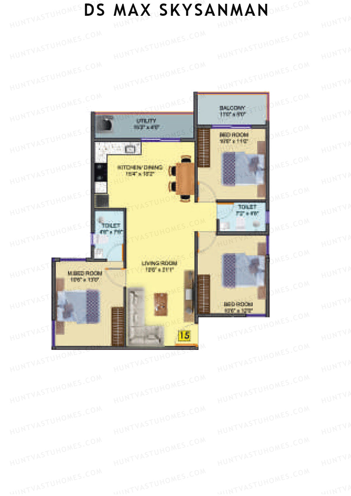 DS MAX SkySanman, Tower E, Unit 16, 3BHK, Super Area 1454   sq ft 