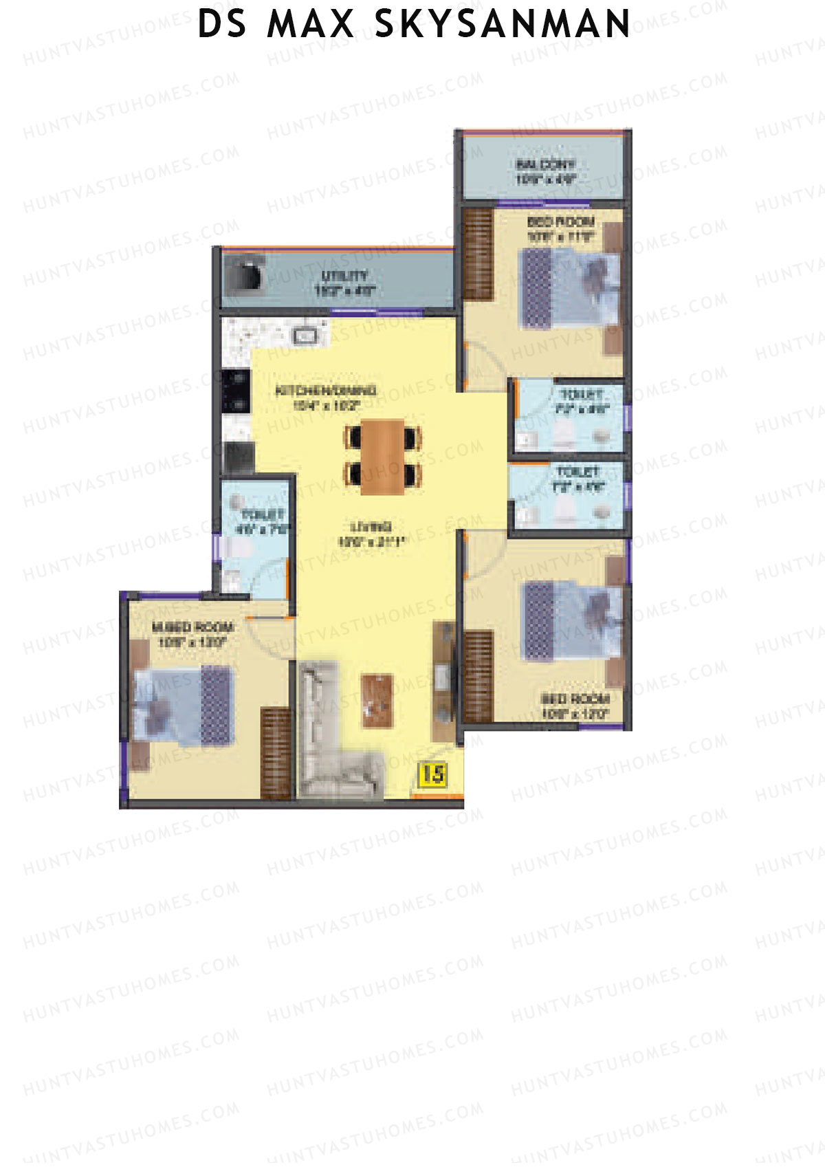 DS MAX SkySanman, Tower E, Unit 16, 3BHK, Super Area 1522   sq ft 