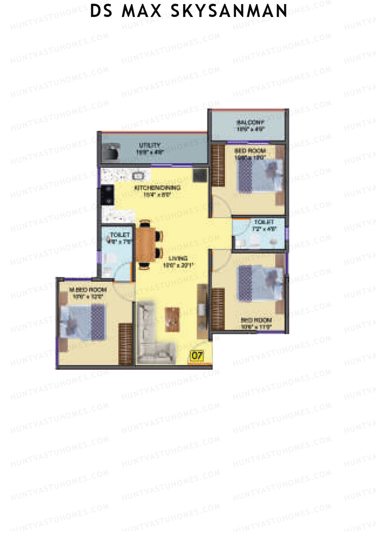 DS MAX SkySanman, Tower E, Unit 8, 3BHK, Super Area 1353   sq ft 