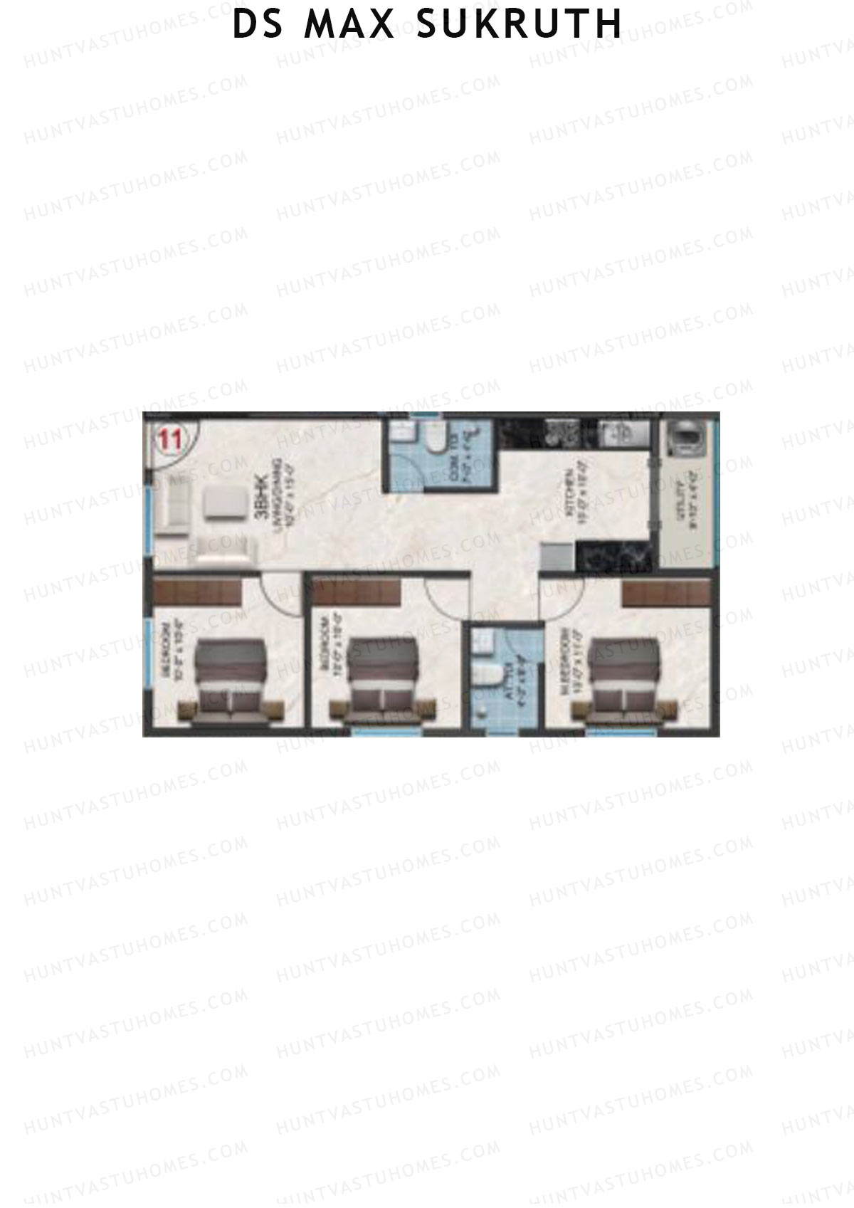 DS Max Sukruth, Sukruth, Unit 13, 3BHK, Super Area 1115   sq ft 