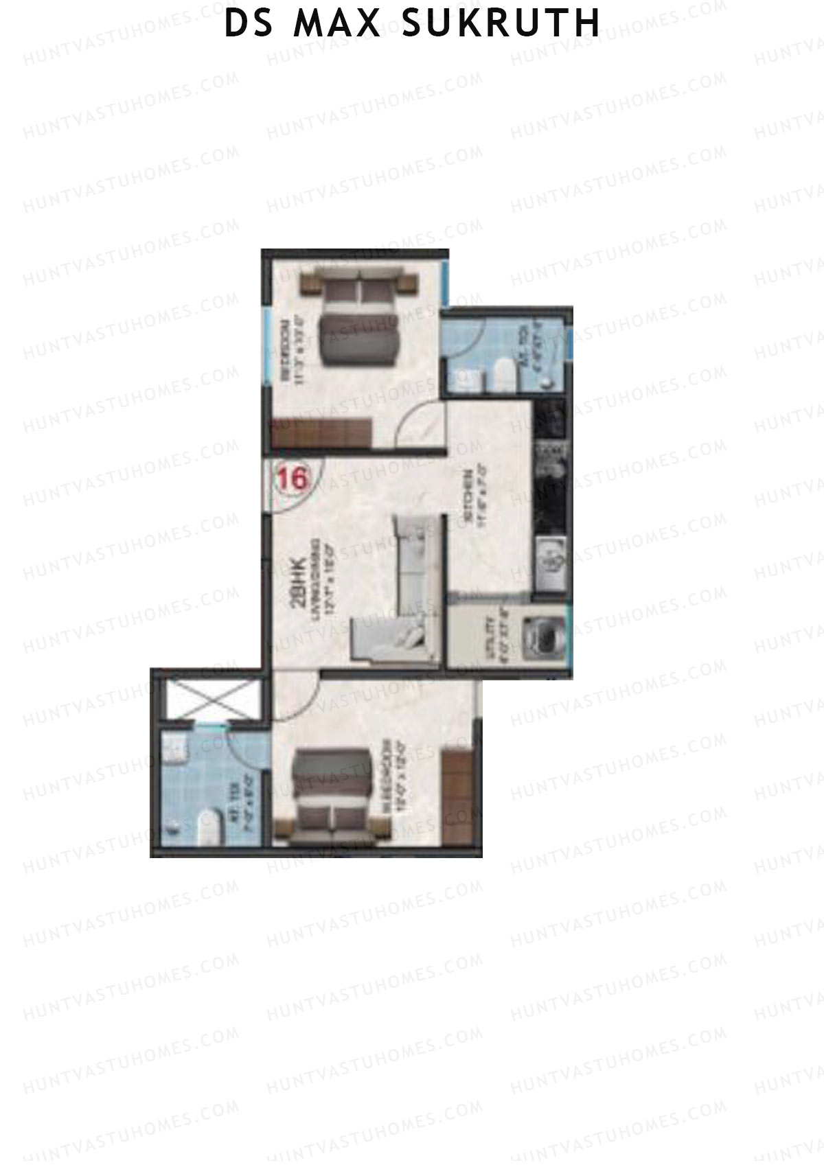 DS Max Sukruth, Sukruth, Unit 16, 2BHK, Super Area 849   sq ft 