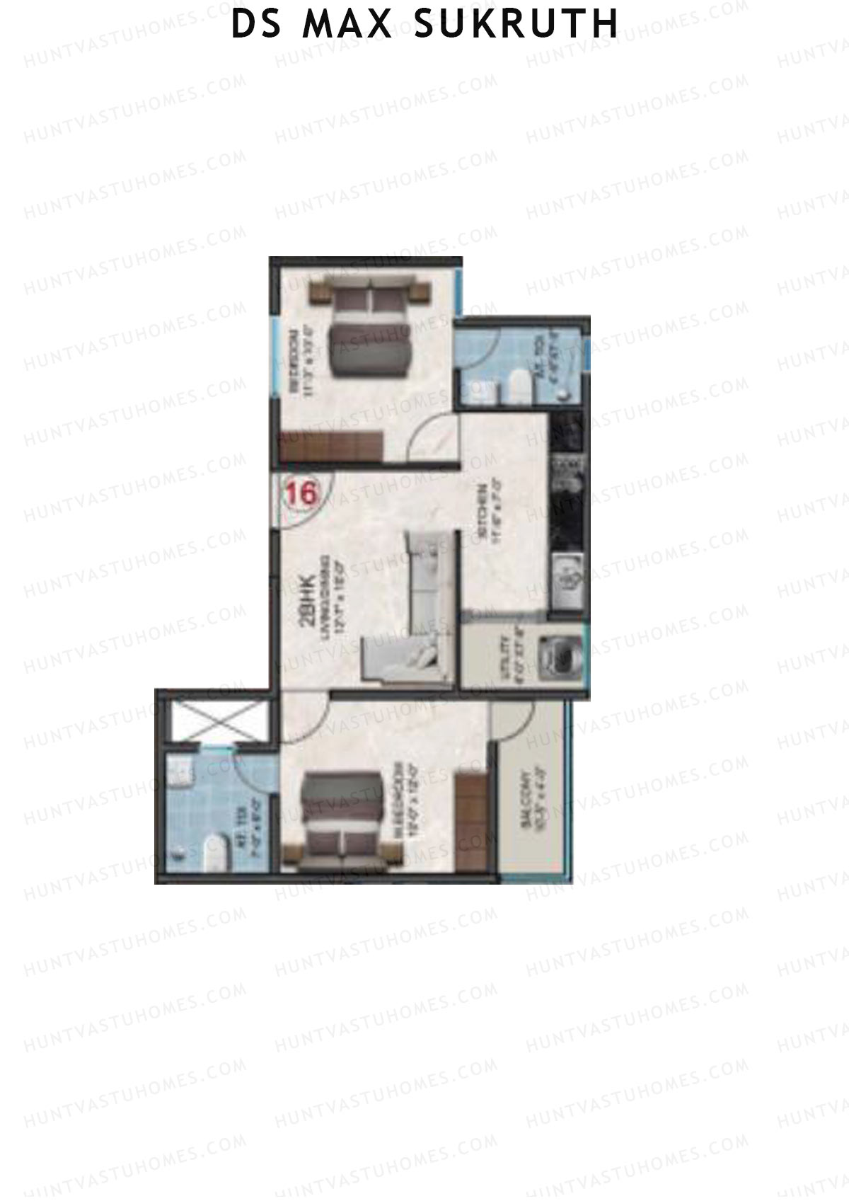 DS Max Sukruth, Sukruth, Unit 16, 2BHK, Super Area 915   sq ft 