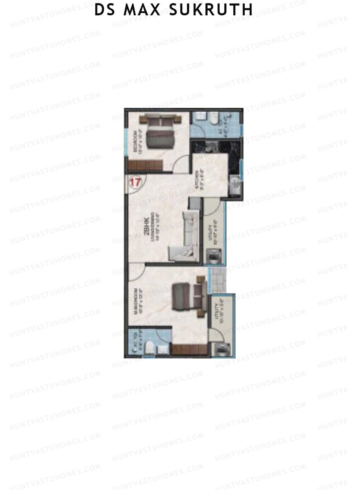 DS Max Sukruth, Sukruth, Unit 17, 2BHK, Super Area 1018   sq ft 