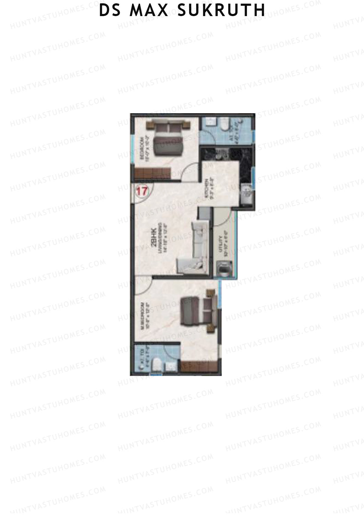 DS Max Sukruth, Sukruth, Unit 17, 2BHK, Super Area 937   sq ft 