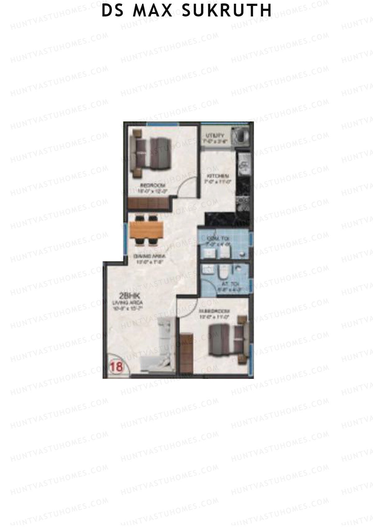 DS Max Sukruth, Sukruth, Unit 18, 2BHK, Super Area 994   sq ft 
