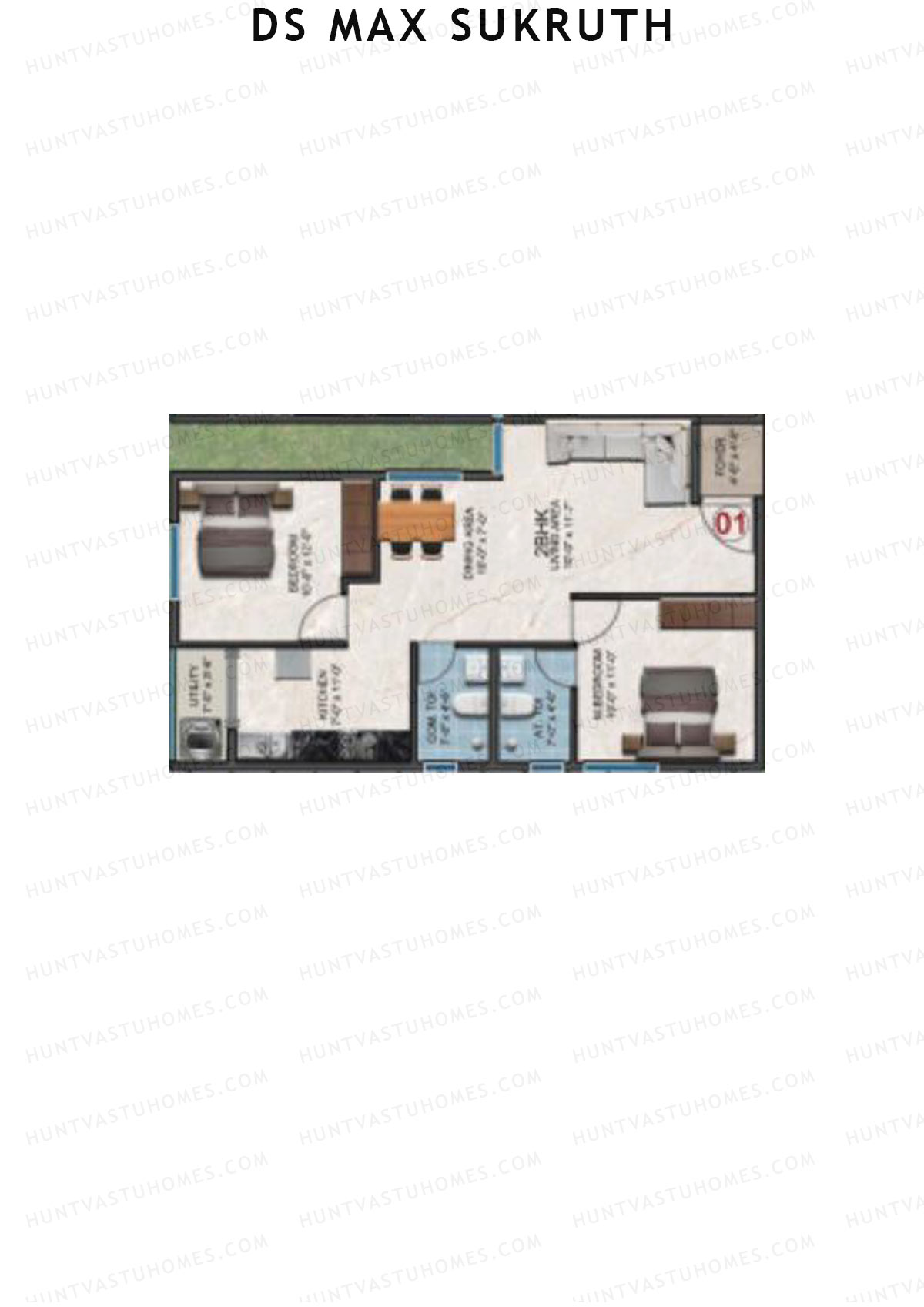 DS Max Sukruth, Sukruth, Unit 1, 2BHK, Super Area 1003   sq ft 