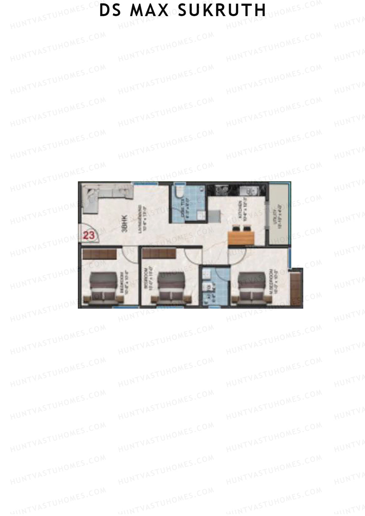 DS Max Sukruth, Sukruth, Unit 24, 3BHK, Super Area 1132   sq ft 