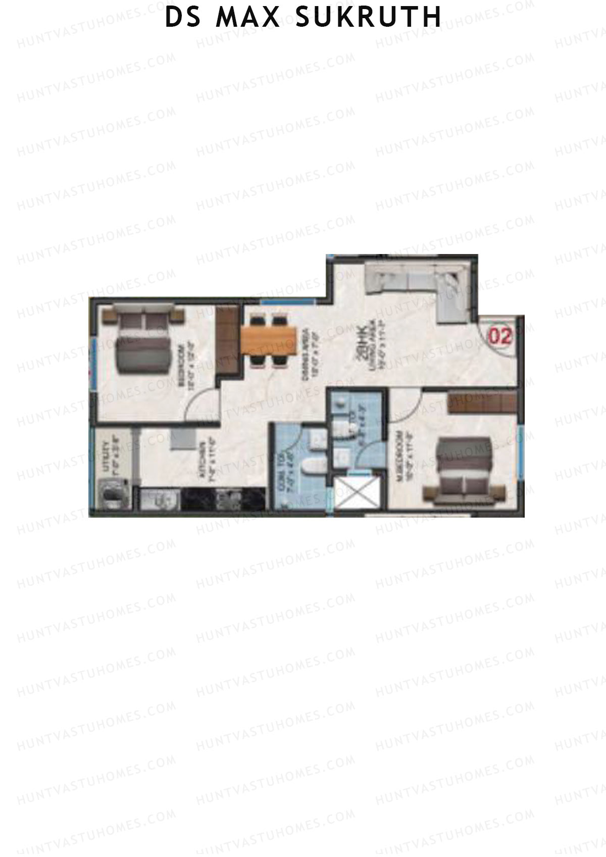 DS Max Sukruth, Sukruth, Unit 2, 2BHK, Super Area 978   sq ft 