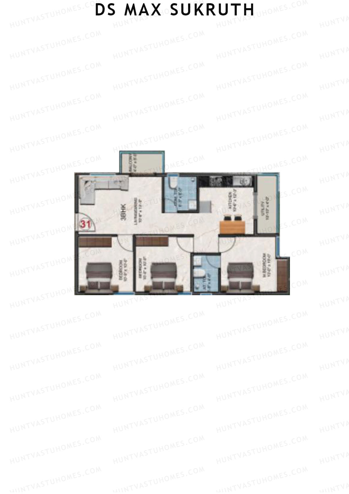 DS Max Sukruth, Sukruth, Unit 31, 3BHK, Super Area 1183   sq ft 