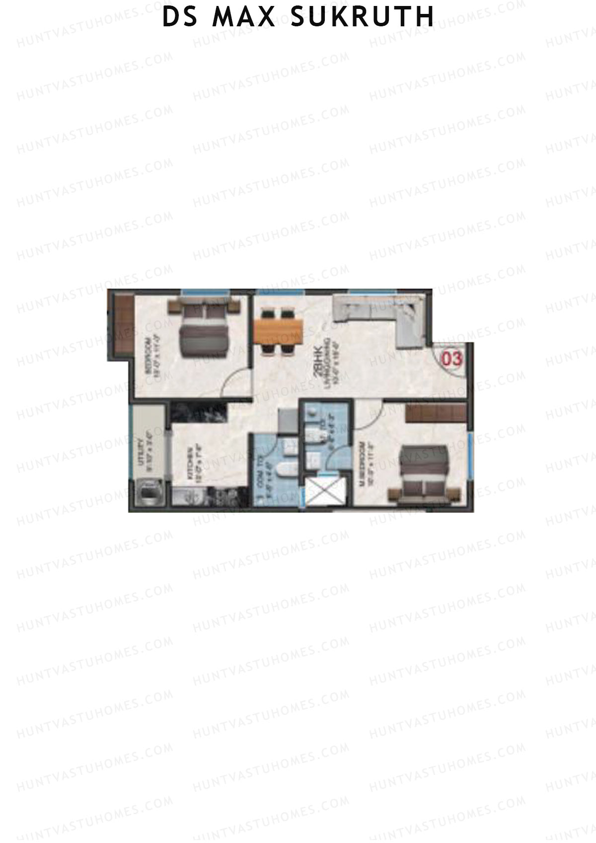 DS Max Sukruth, Sukruth, Unit 3, 2BHK, Super Area 963   sq ft 