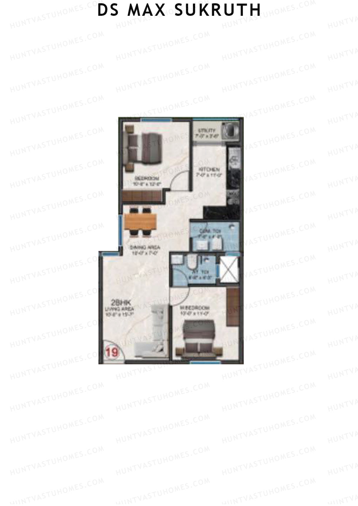 DS Max Sukruth, Sukruth, Unit 44, 2BHK, Super Area 996   sq ft 