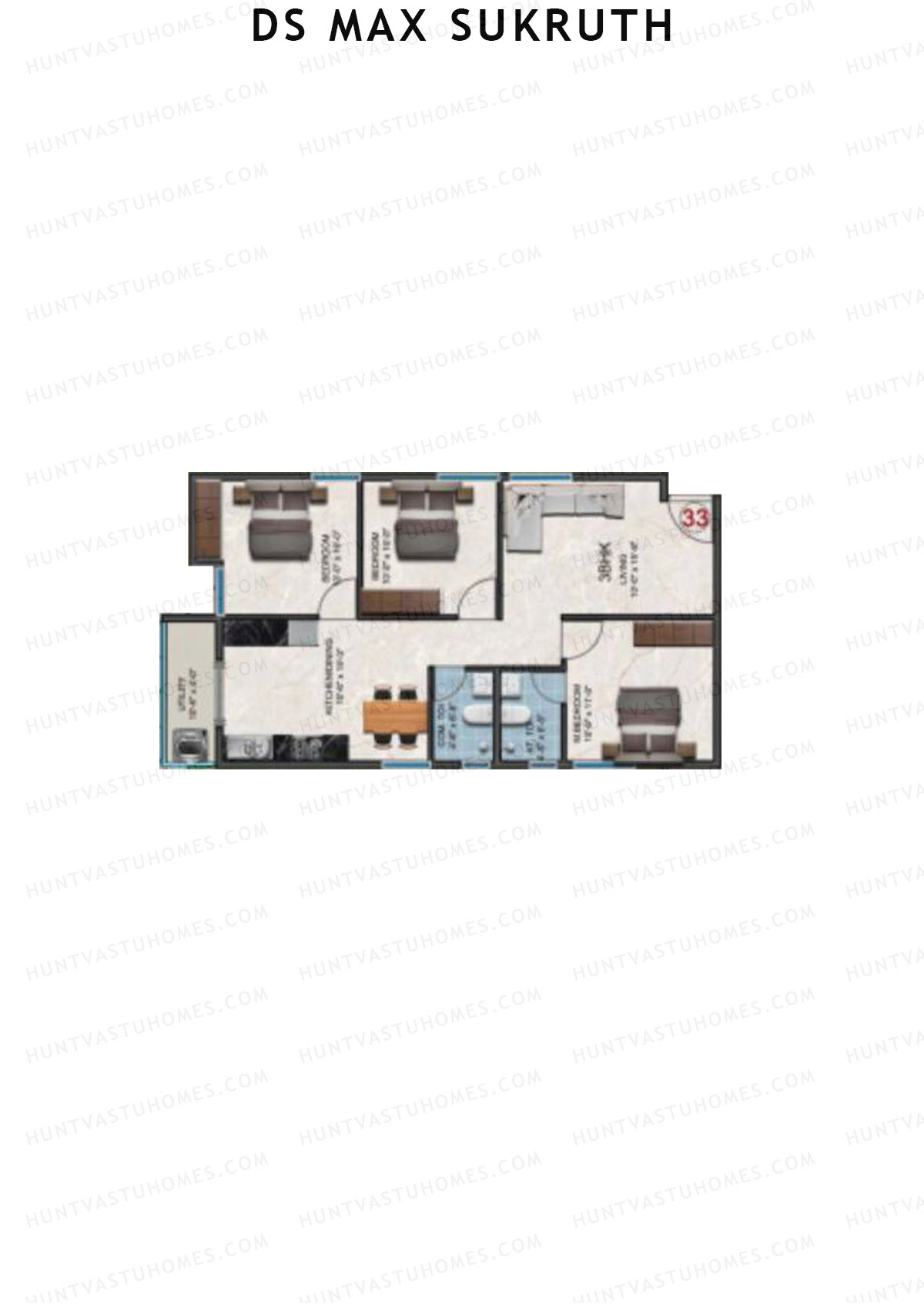 DS Max Sukruth, Sukruth, Unit 5, 3BHK, Super Area 1240   sq ft 