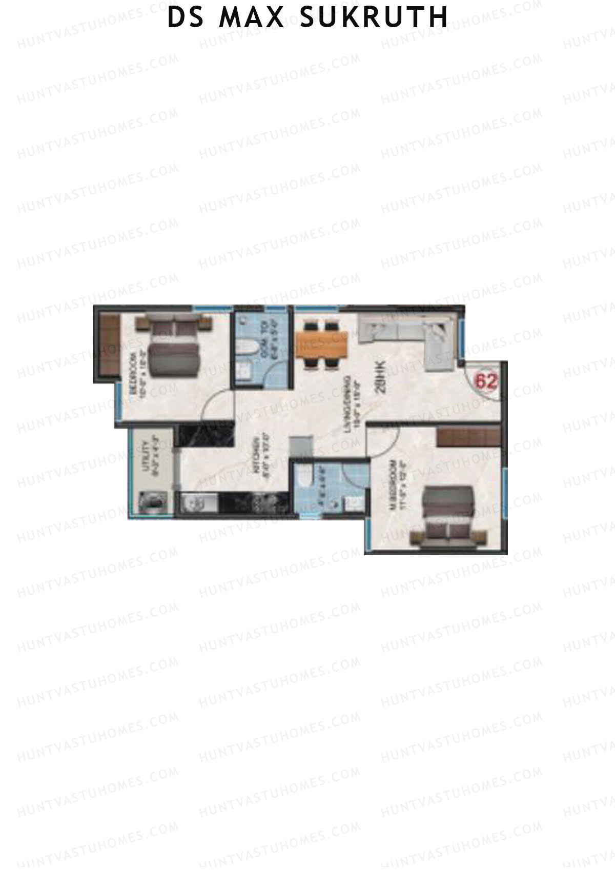 DS Max Sukruth, Sukruth, Unit 62, 2BHK, Super Area 1018   sq ft 