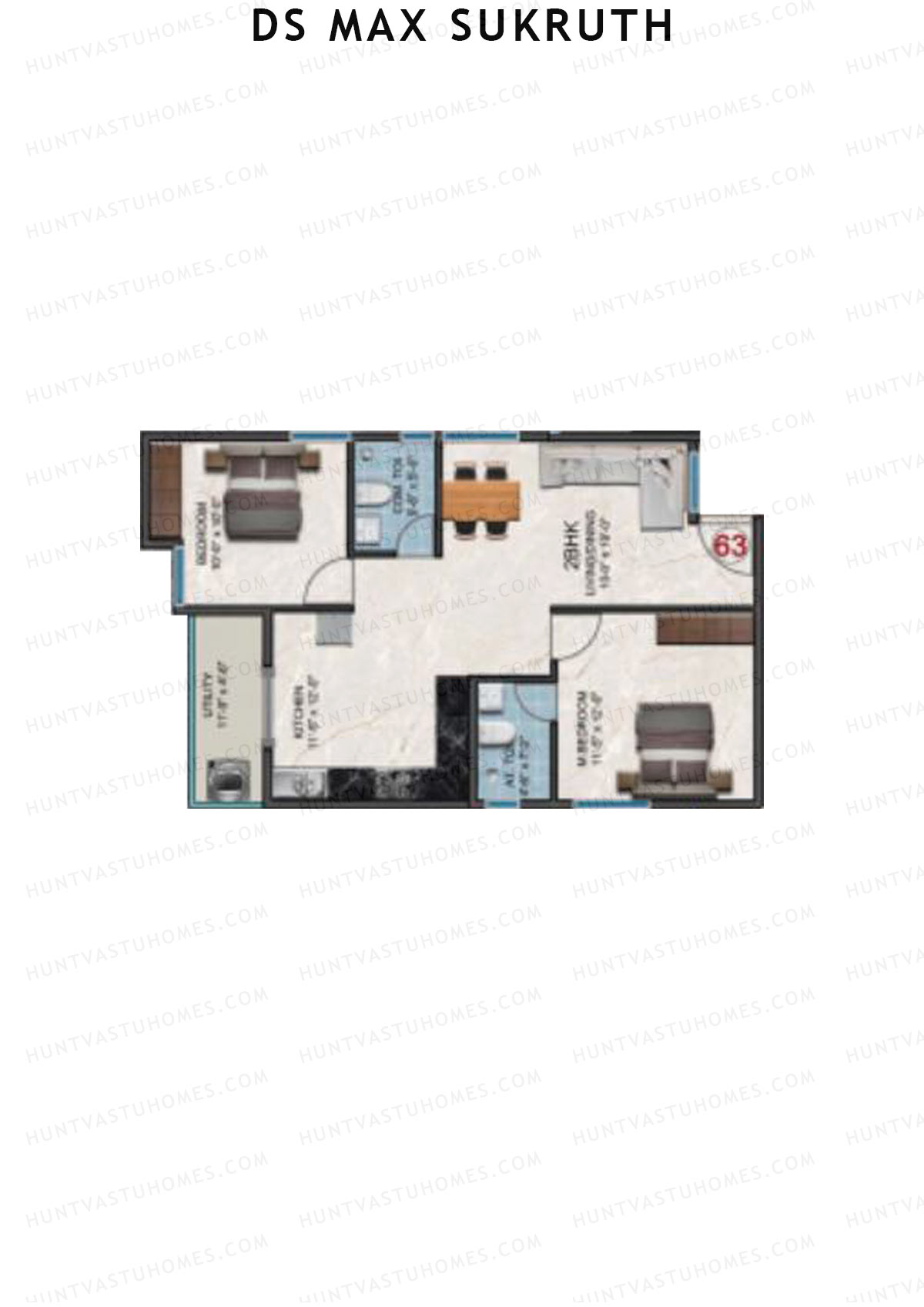 DS Max Sukruth, Sukruth, Unit 63, 2BHK, Super Area 1134   sq ft 