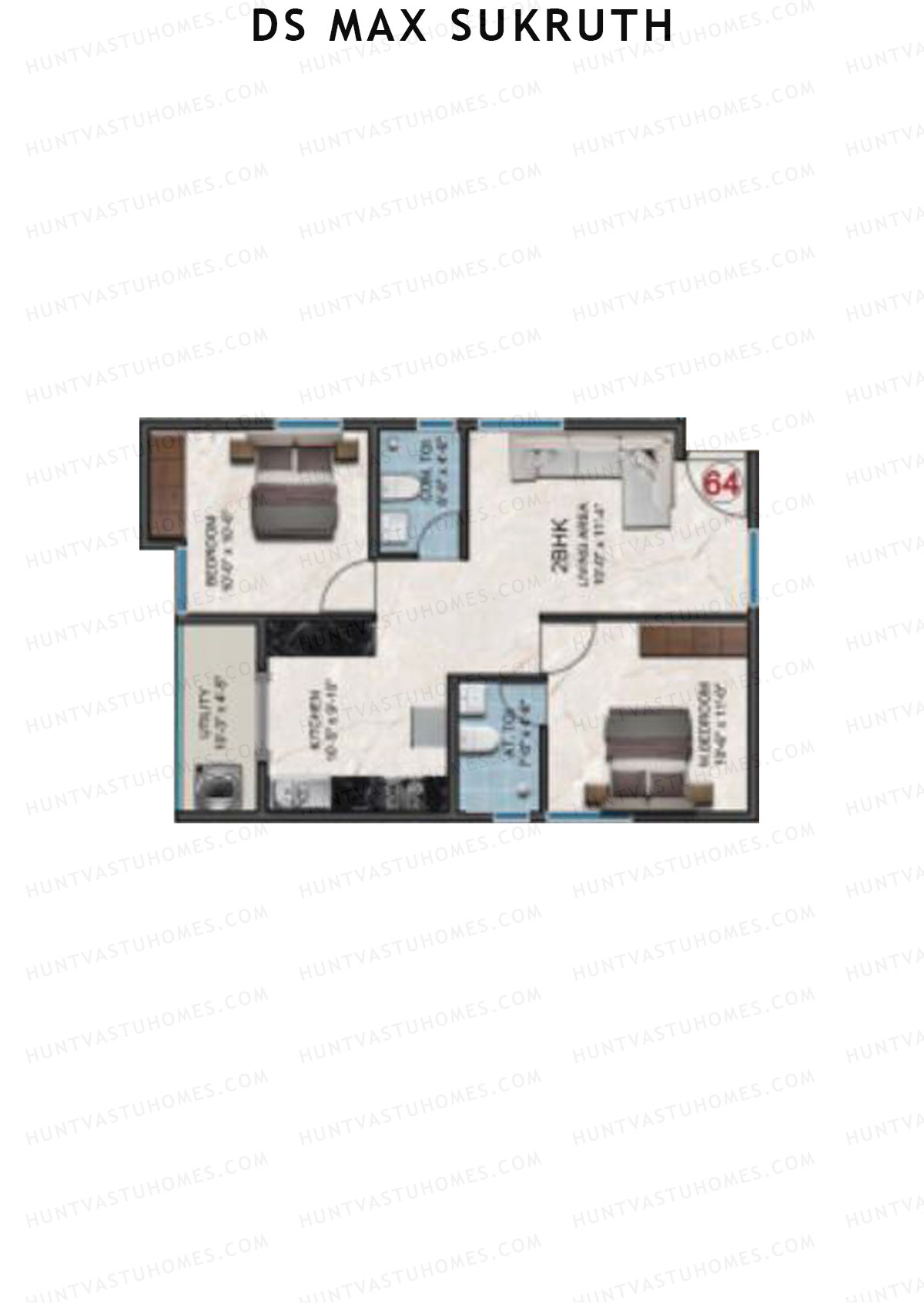 DS Max Sukruth, Sukruth, Unit 64, 2BHK, Super Area 988   sq ft 