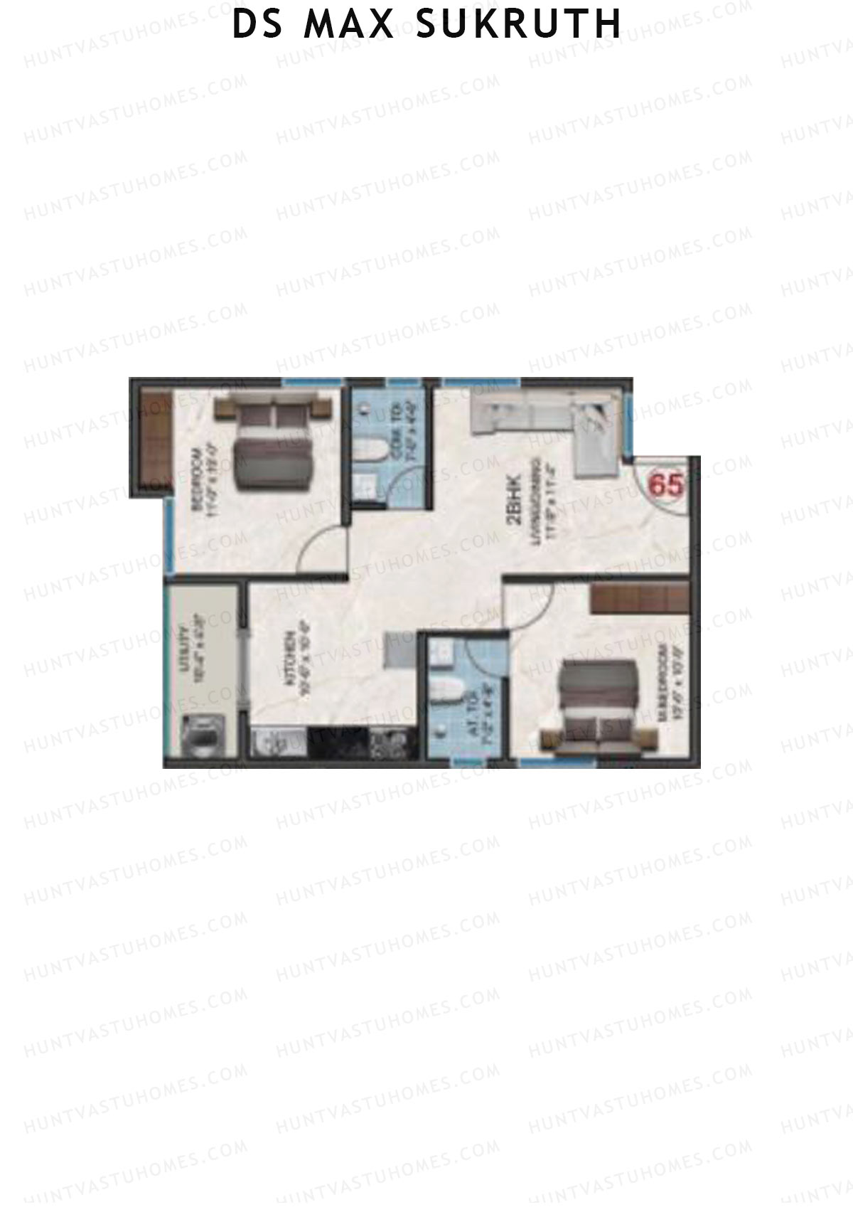 DS Max Sukruth, Sukruth, Unit 65, 2BHK, Super Area 1025   sq ft 