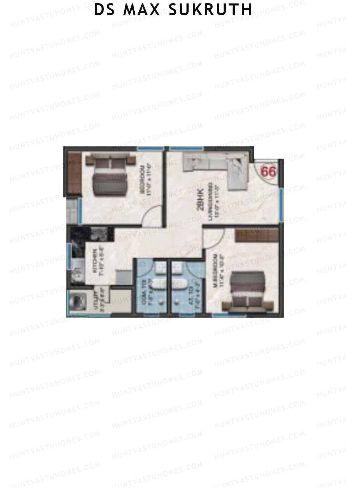 DS Max Sukruth, Sukruth, Unit 66, 2BHK, Super Area 935   sq ft 