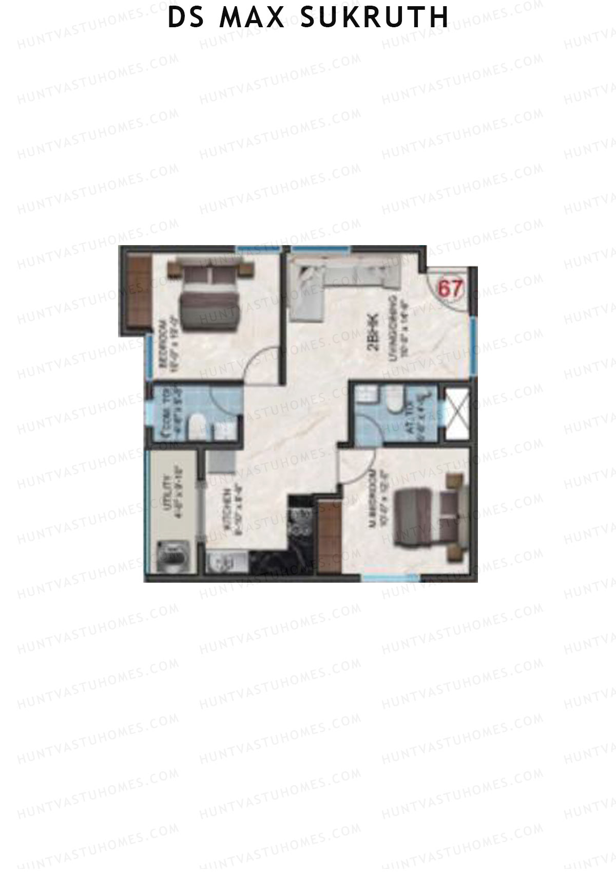 DS Max Sukruth, Sukruth, Unit 67, 2BHK, Super Area 957   sq ft 