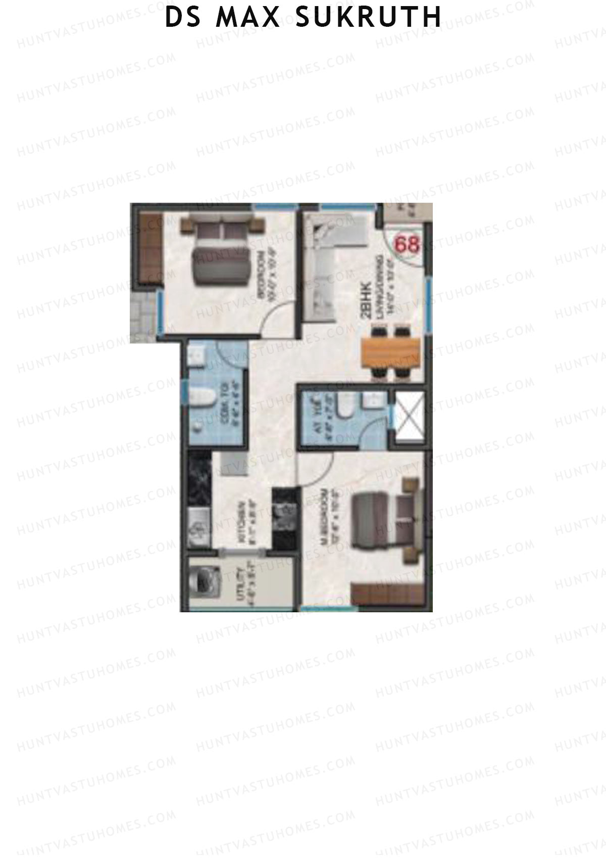DS Max Sukruth, Sukruth, Unit 68, 2BHK, Super Area 954   sq ft 