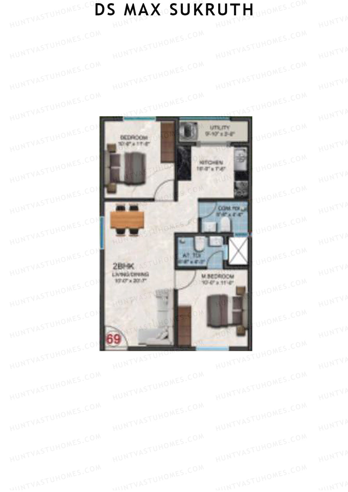 DS Max Sukruth, Sukruth, Unit 69, 2BHK, Super Area 948   sq ft 