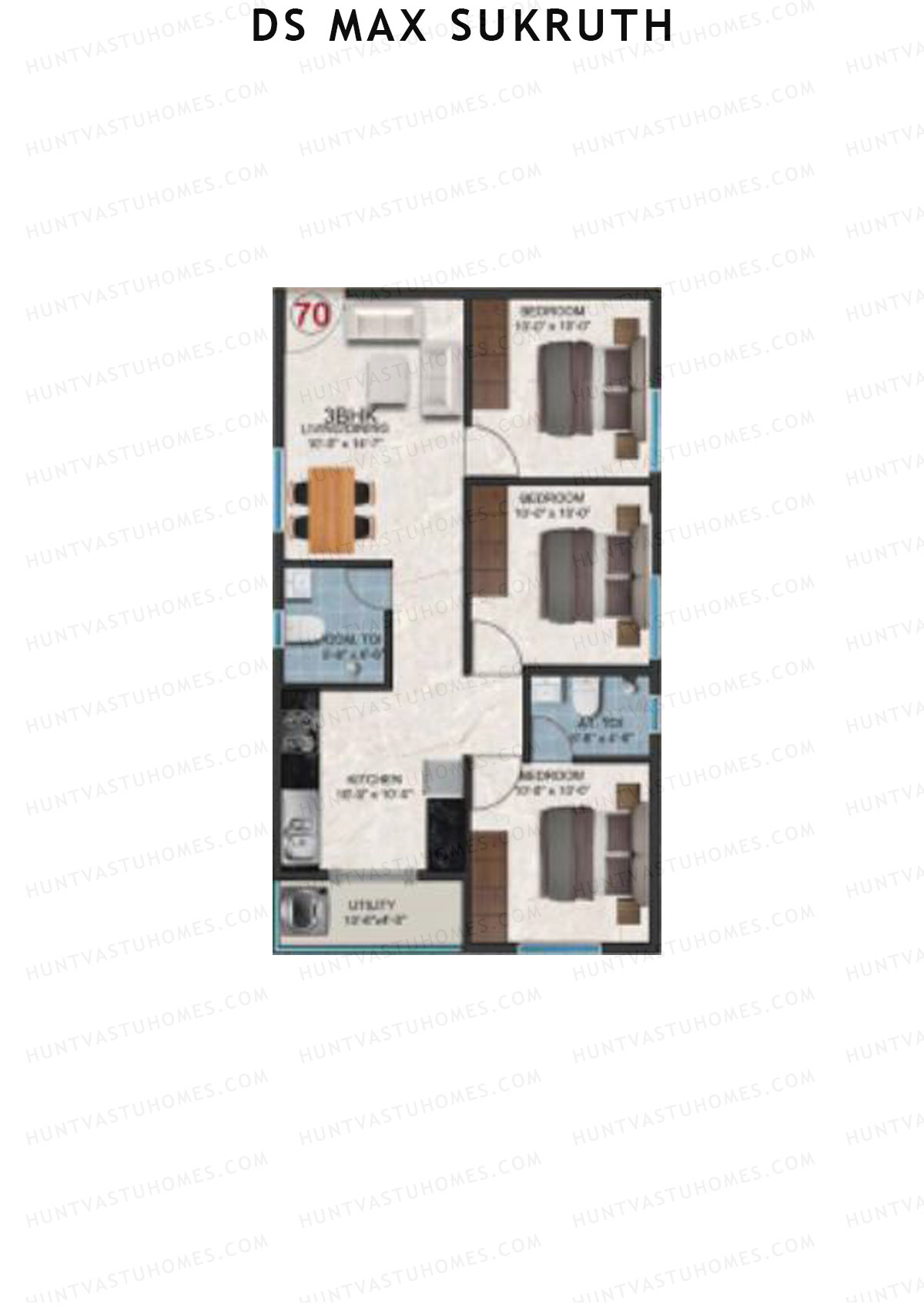 DS Max Sukruth, Sukruth, Unit 77, 3BHK, Super Area 1089   sq ft 