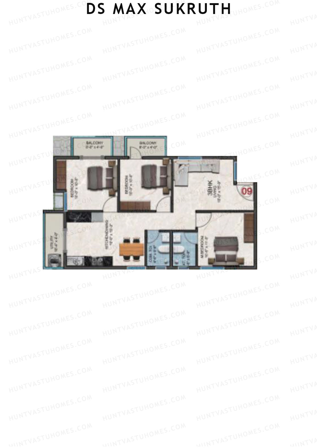 DS Max Sukruth, Sukruth, Unit 9, 3BHK, Super Area 1325   sq ft 