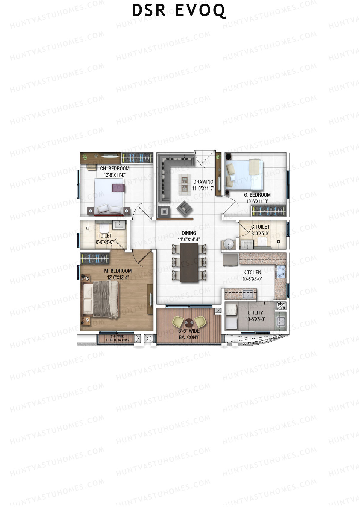 DSR Evoq, Tower 2, Unit 4, 3BHK, Super Area 1561   sq ft 