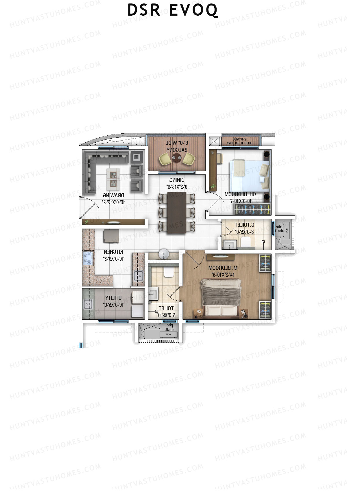 DSR Evoq, Tower 2, Unit 8, 2BHK, Super Area 1227   sq ft 