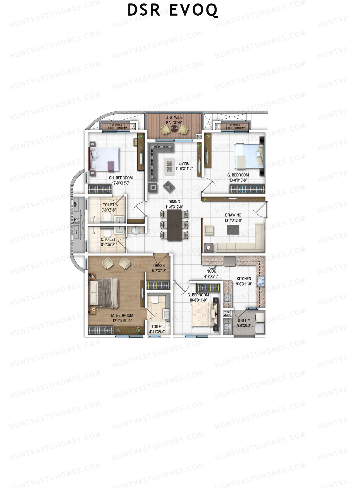 DSR Evoq, Tower 3, Unit 7, 4BHK, Super Area 2362   sq ft 