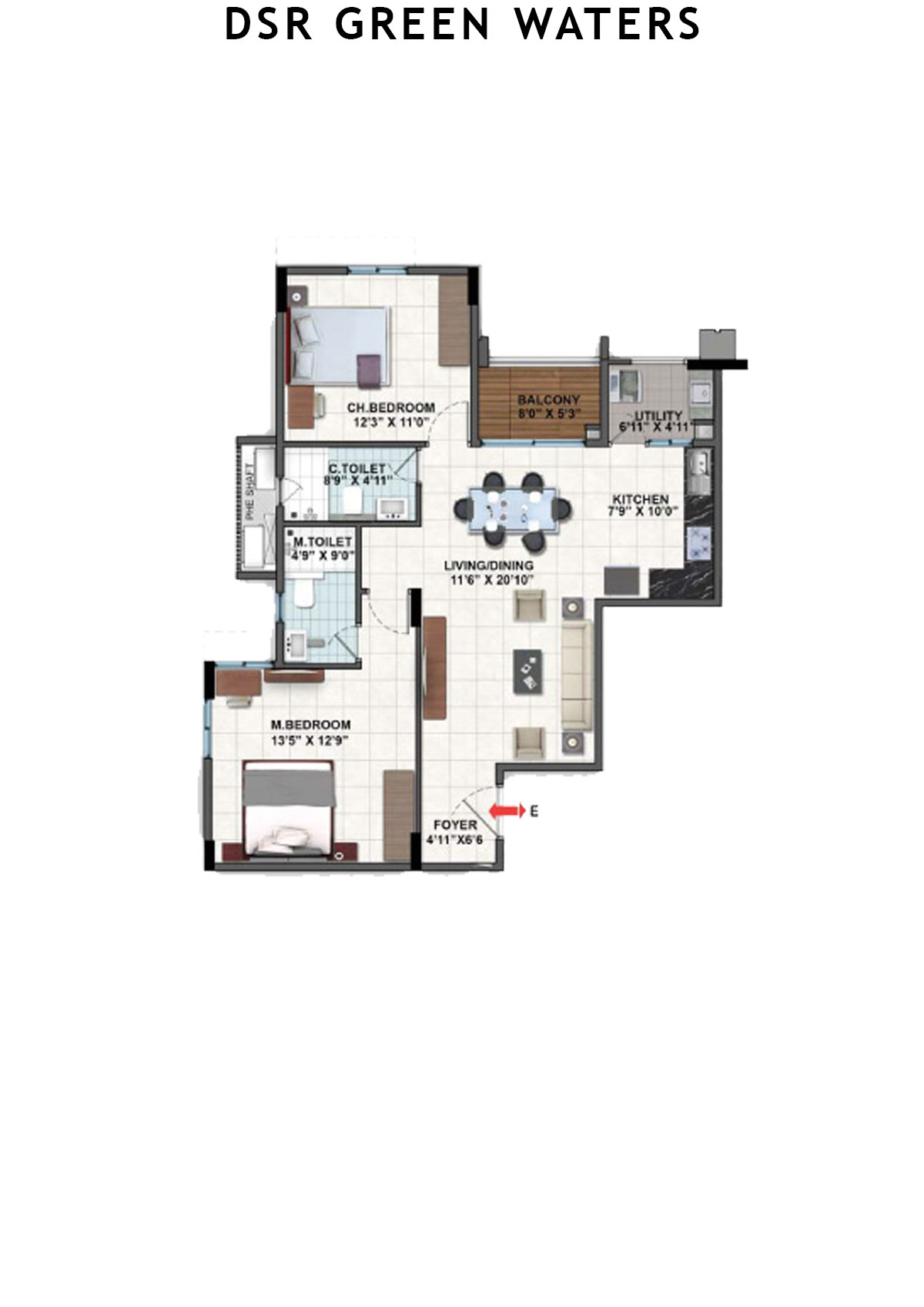 DSR Green Waters Tower 1 Unit 12 (Type  9) Floor Plan
