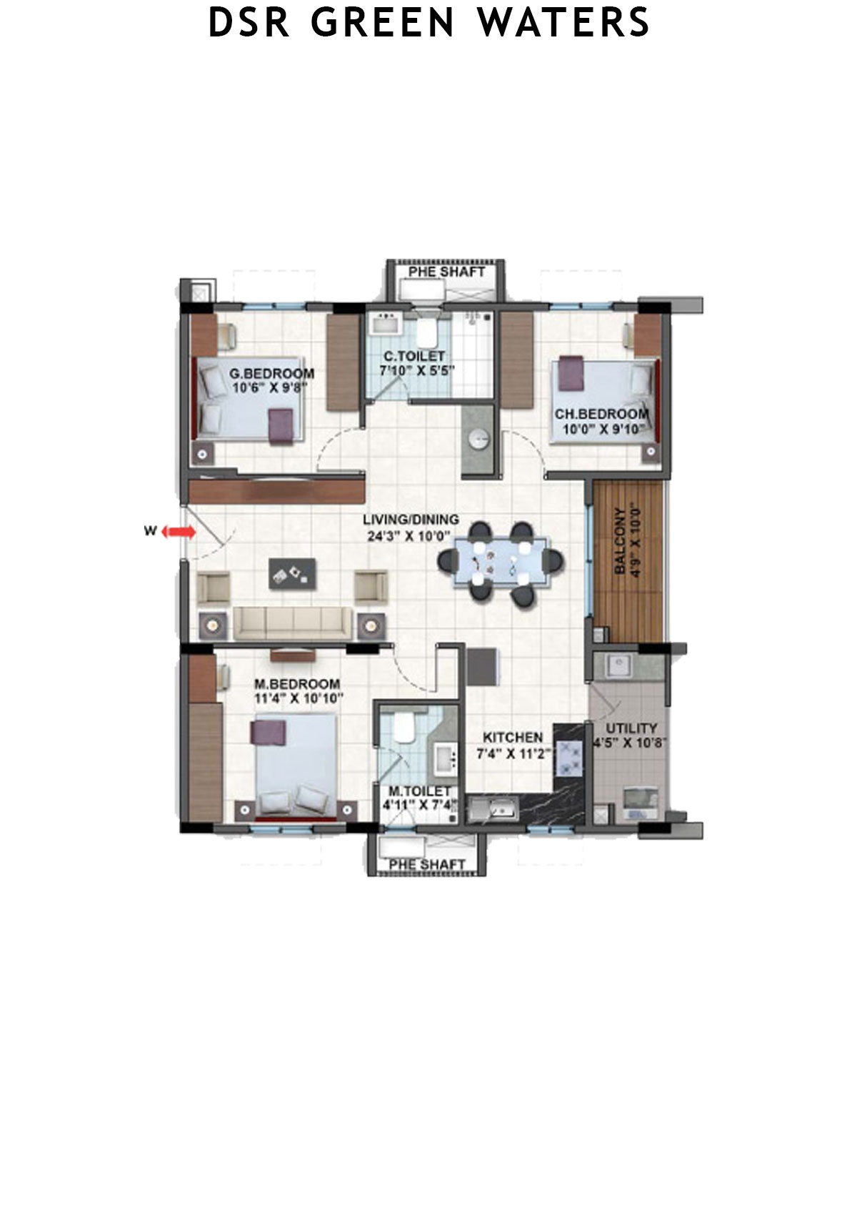 DSR Green Waters Tower 1 Unit 2 (Type  2) Floor Plan