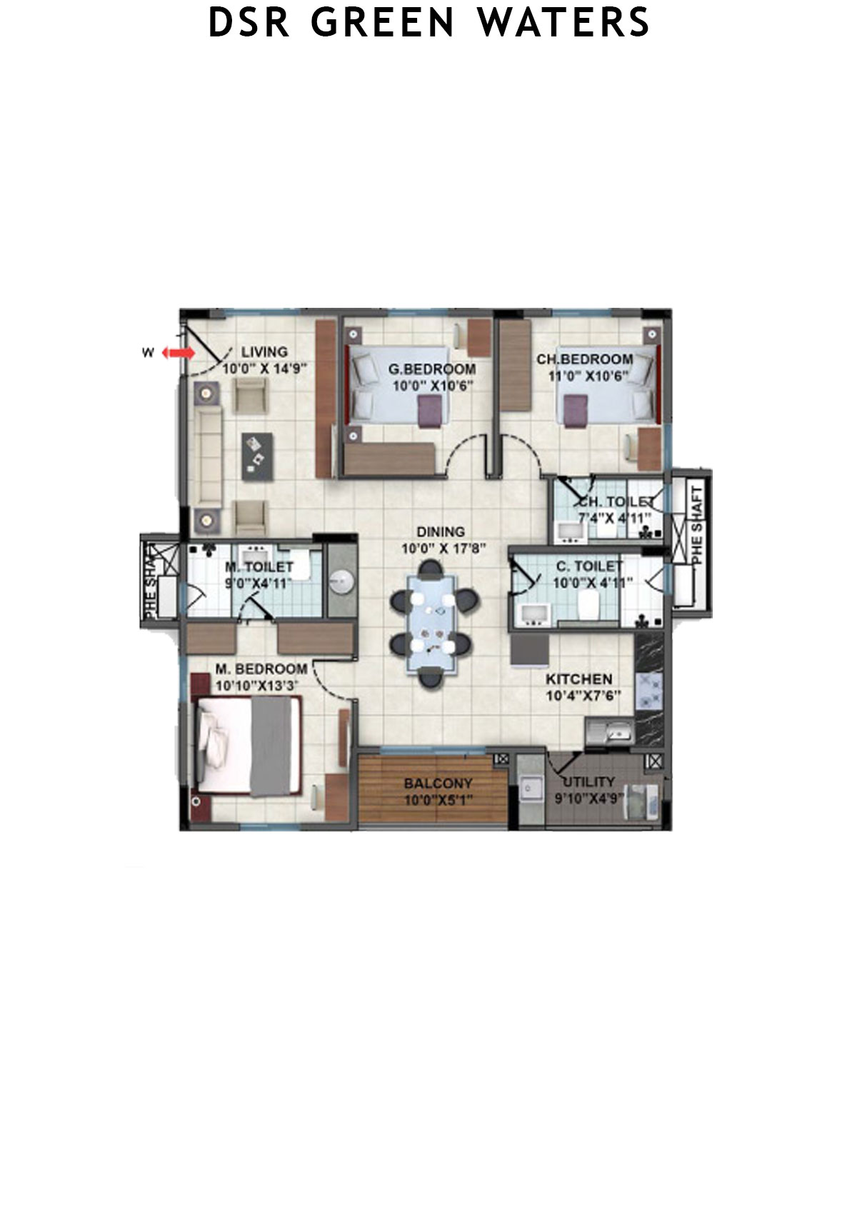 DSR Green Waters Tower 1 Unit 3 (Type  3) Floor Plan